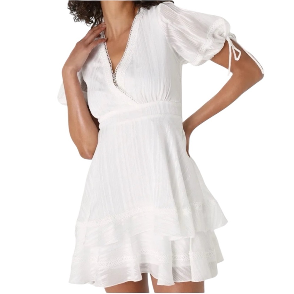 Lulus Adorable Essence White Striped‎ Puff Sleeve Mini Dress - Picture 9 of 9